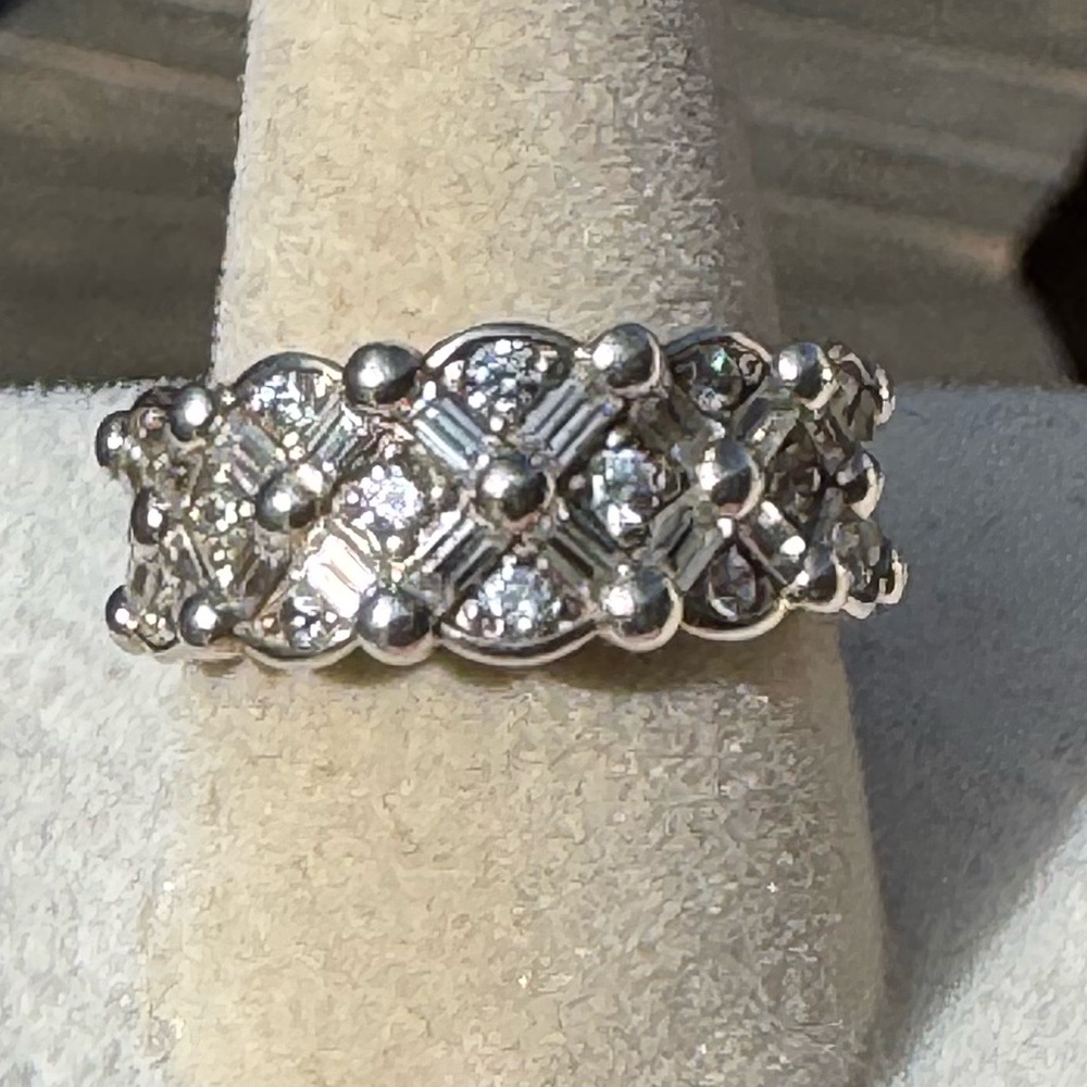 925 Diamonique Sparkling Baguette & Round Shape 2.21 CT Anniversary Band